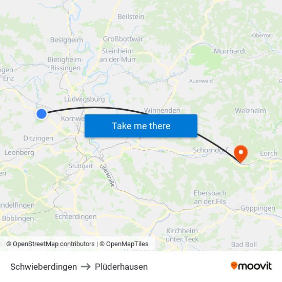 Schwieberdingen to Plüderhausen map