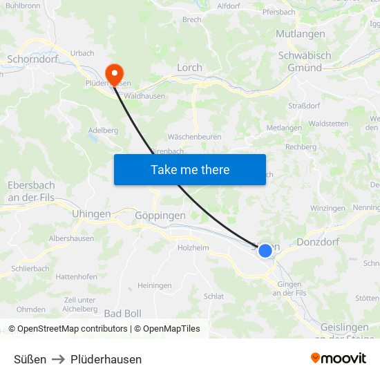 Süßen to Plüderhausen map