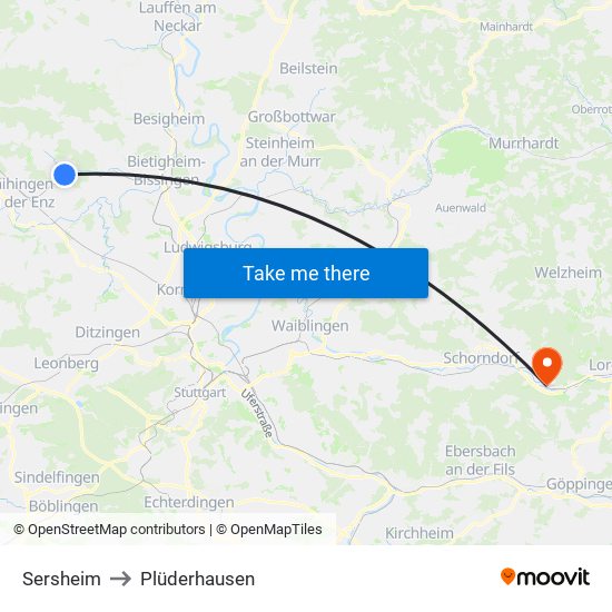 Sersheim to Plüderhausen map