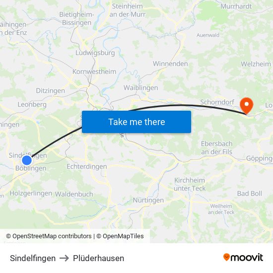 Sindelfingen to Plüderhausen map