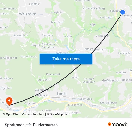 Spraitbach to Plüderhausen map