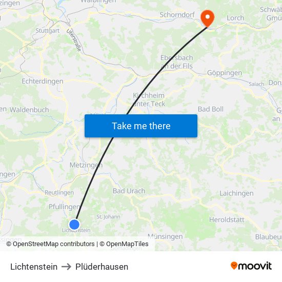 Lichtenstein to Plüderhausen map