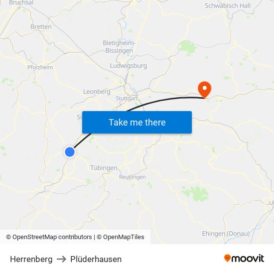 Herrenberg to Plüderhausen map