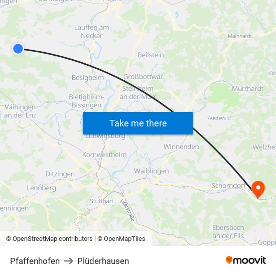 Pfaffenhofen to Plüderhausen map