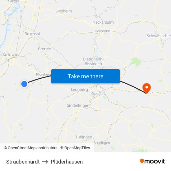 Straubenhardt to Plüderhausen map