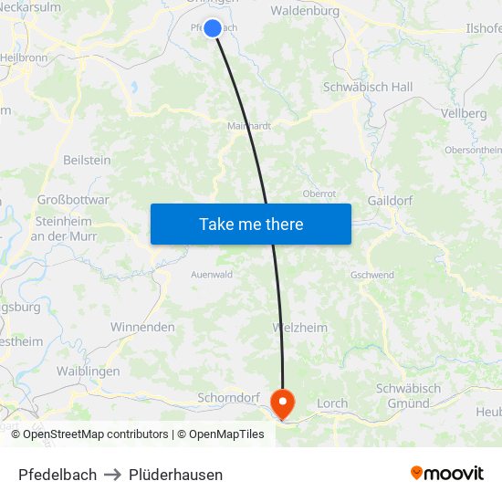 Pfedelbach to Plüderhausen map