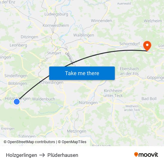 Holzgerlingen to Plüderhausen map