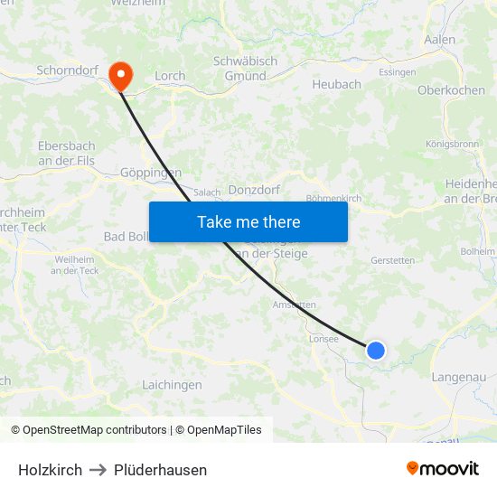 Holzkirch to Plüderhausen map