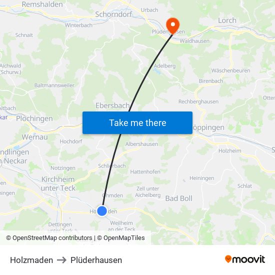 Holzmaden to Plüderhausen map