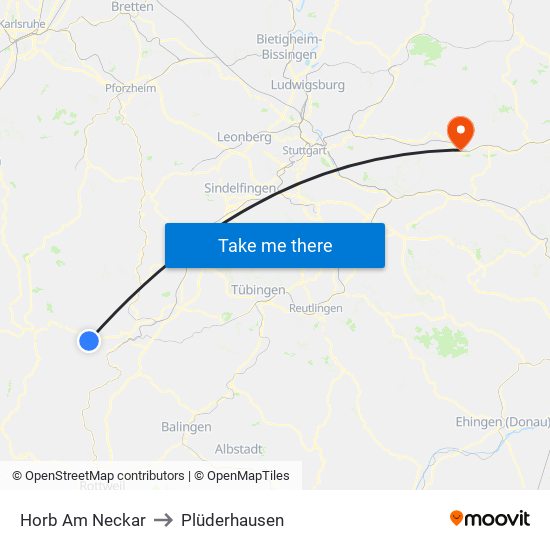Horb Am Neckar to Plüderhausen map