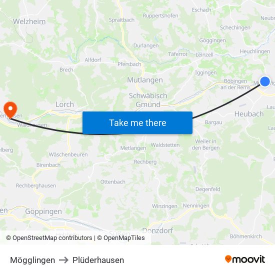 Mögglingen to Plüderhausen map