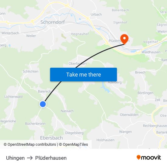 Uhingen to Plüderhausen map