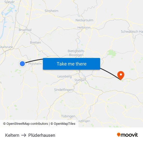 Keltern to Plüderhausen map