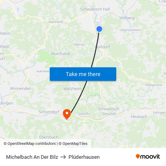 Michelbach An Der Bilz to Plüderhausen map