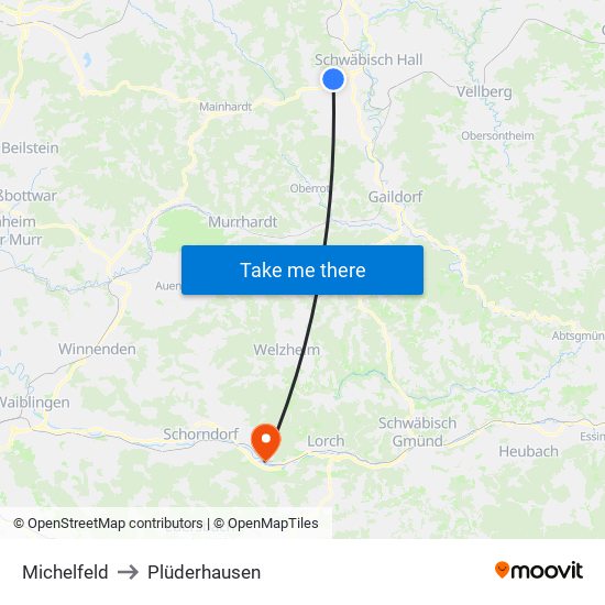Michelfeld to Plüderhausen map