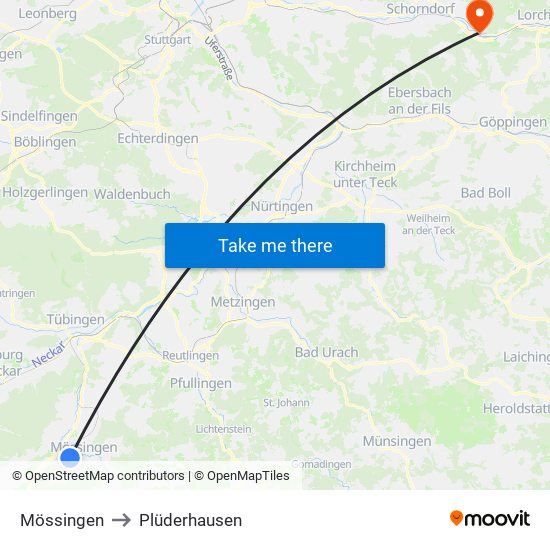 Mössingen to Plüderhausen map