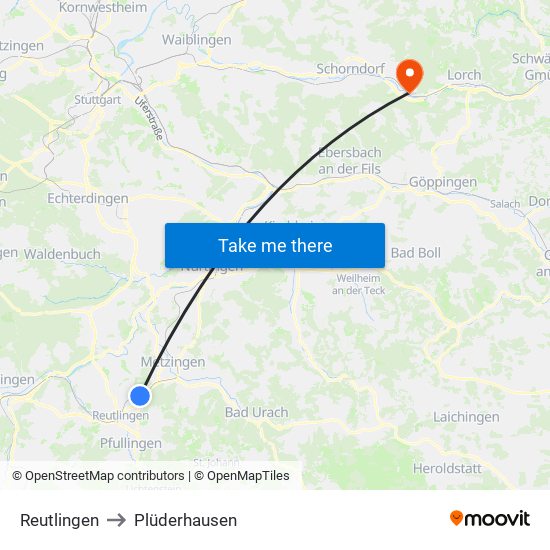 Reutlingen to Plüderhausen map