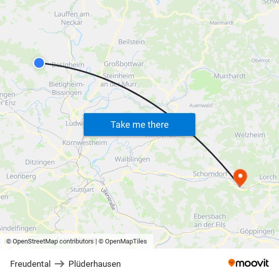 Freudental to Plüderhausen map