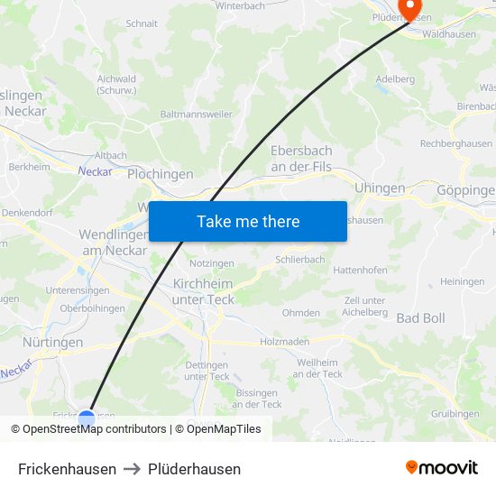 Frickenhausen to Plüderhausen map