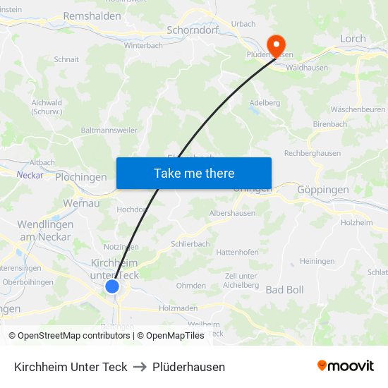 Kirchheim Unter Teck to Plüderhausen map