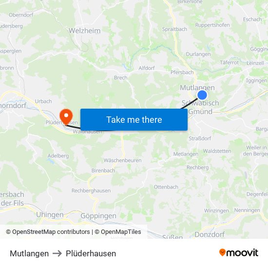 Mutlangen to Plüderhausen map