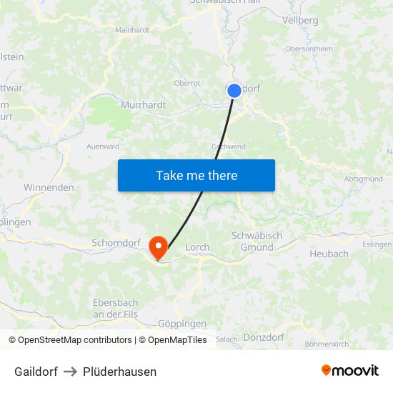 Gaildorf to Plüderhausen map