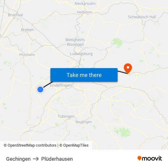 Gechingen to Plüderhausen map