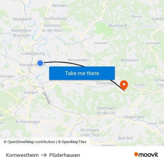 Kornwestheim to Plüderhausen map