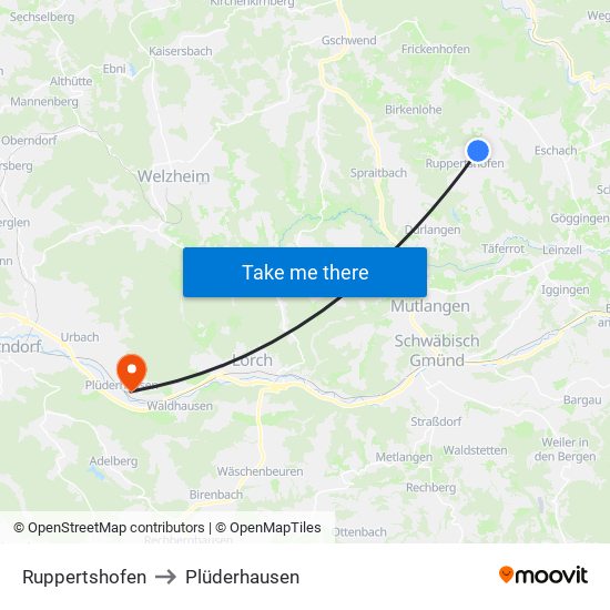 Ruppertshofen to Plüderhausen map