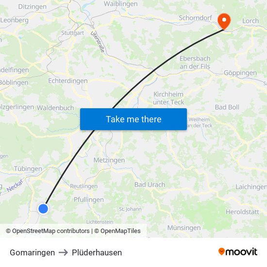 Gomaringen to Plüderhausen map