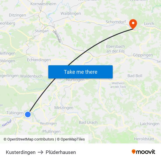 Kusterdingen to Plüderhausen map