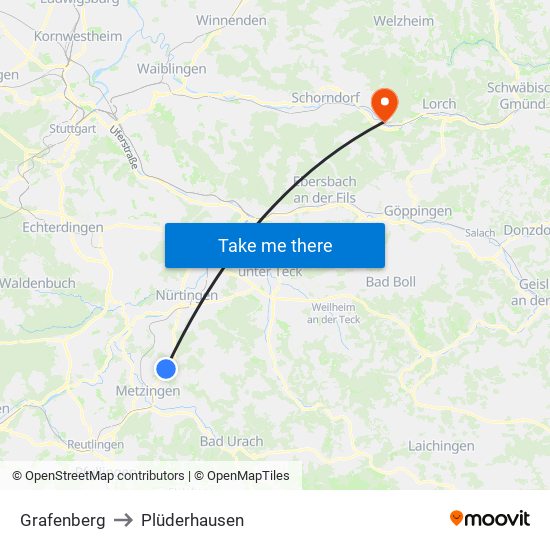 Grafenberg to Plüderhausen map