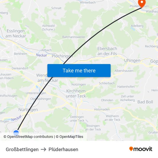 Großbettlingen to Plüderhausen map