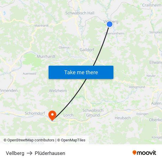 Vellberg to Plüderhausen map