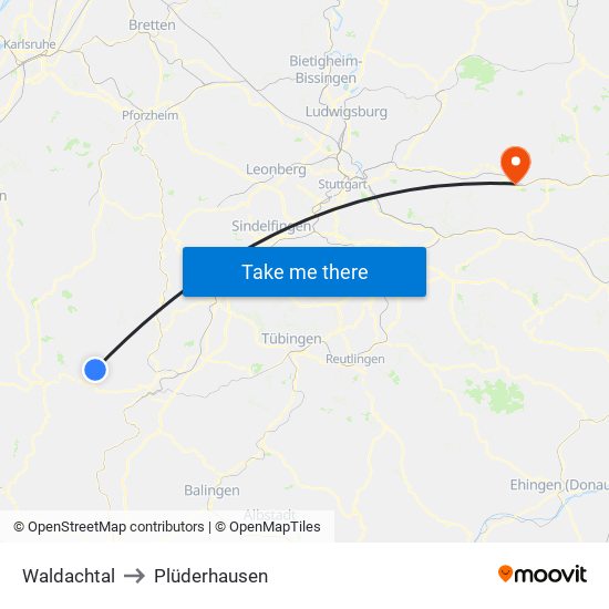 Waldachtal to Plüderhausen map