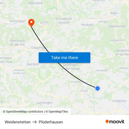 Weidenstetten to Plüderhausen map