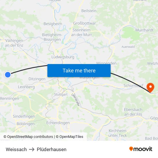 Weissach to Plüderhausen map