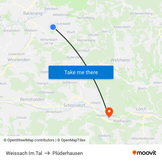 Weissach Im Tal to Plüderhausen map