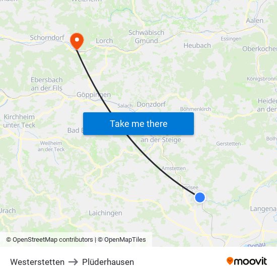 Westerstetten to Plüderhausen map