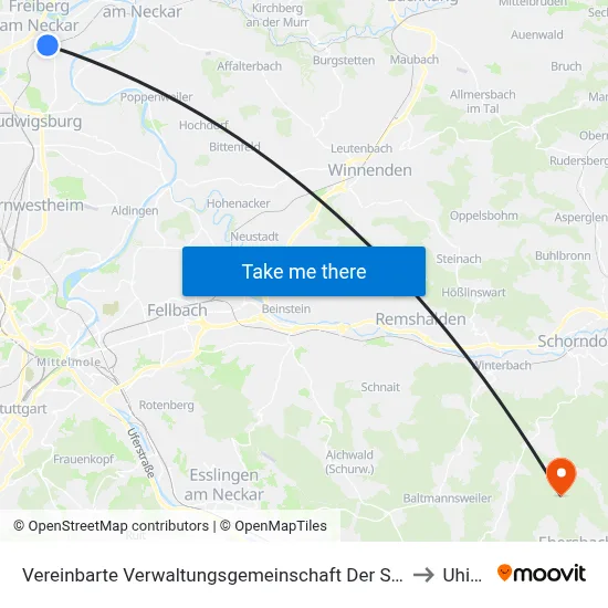 Vereinbarte Verwaltungsgemeinschaft Der Stadt Freiberg am Neckar to Uhingen map