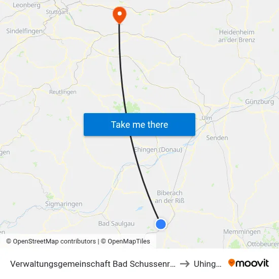 Verwaltungsgemeinschaft Bad Schussenried to Uhingen map