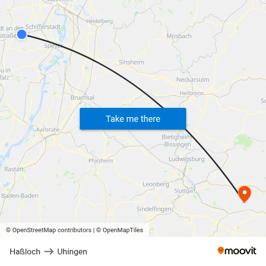 Haßloch to Uhingen map