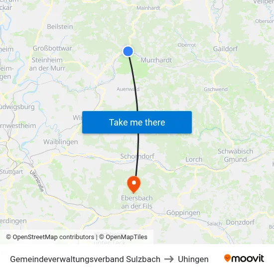 Gemeindeverwaltungsverband Sulzbach to Uhingen map
