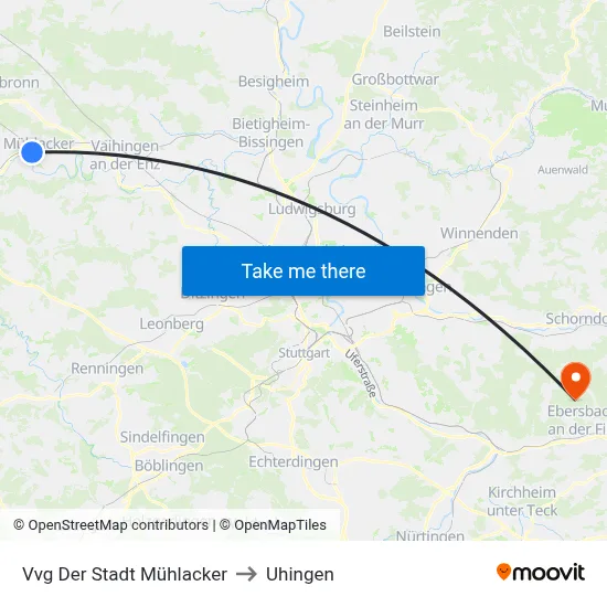 Vvg Der Stadt Mühlacker to Uhingen map