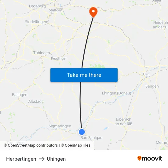 Herbertingen to Uhingen map