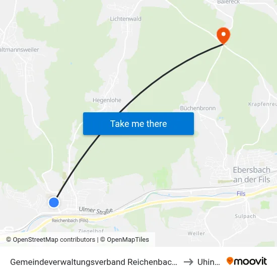 Gemeindeverwaltungsverband Reichenbach An Der Fils to Uhingen map