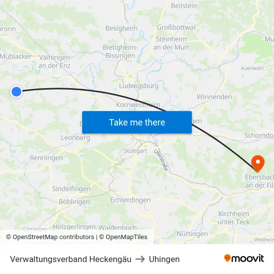 Verwaltungsverband Heckengäu to Uhingen map
