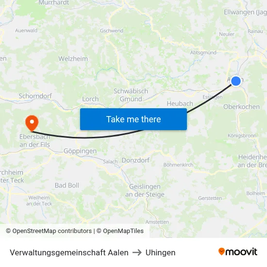 Verwaltungsgemeinschaft Aalen to Uhingen map