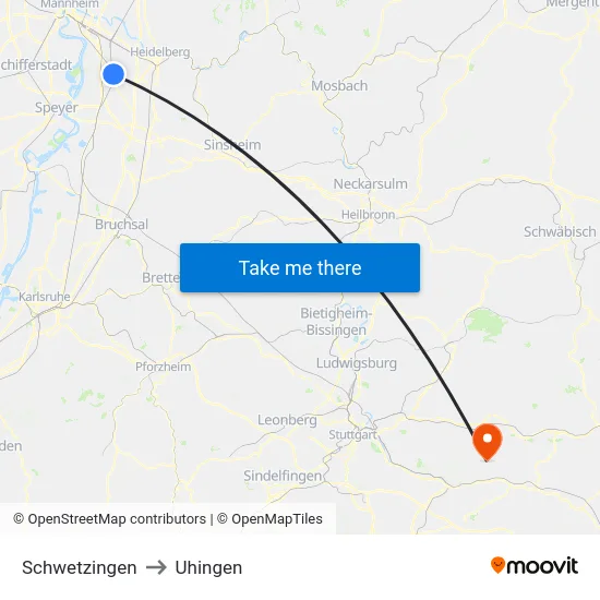 Schwetzingen to Uhingen map
