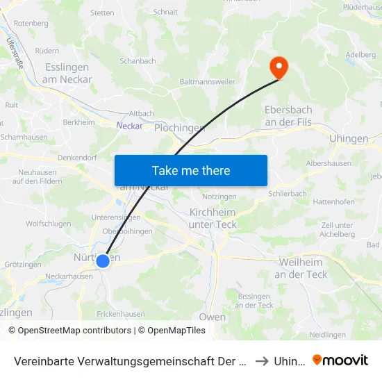 Vereinbarte Verwaltungsgemeinschaft Der Stadt Nürtingen to Uhingen map